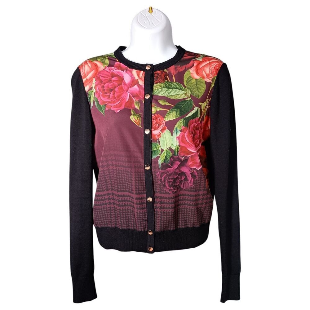 Ted Baker Sweater 2 - 4 Womens Multicolor Teeah Long Sleeve Crew Neck Cardigan - Picture 2 of 7